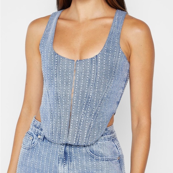 Manier De Voir DENIM RHINESTONE CORSET - Picture 1 of 7